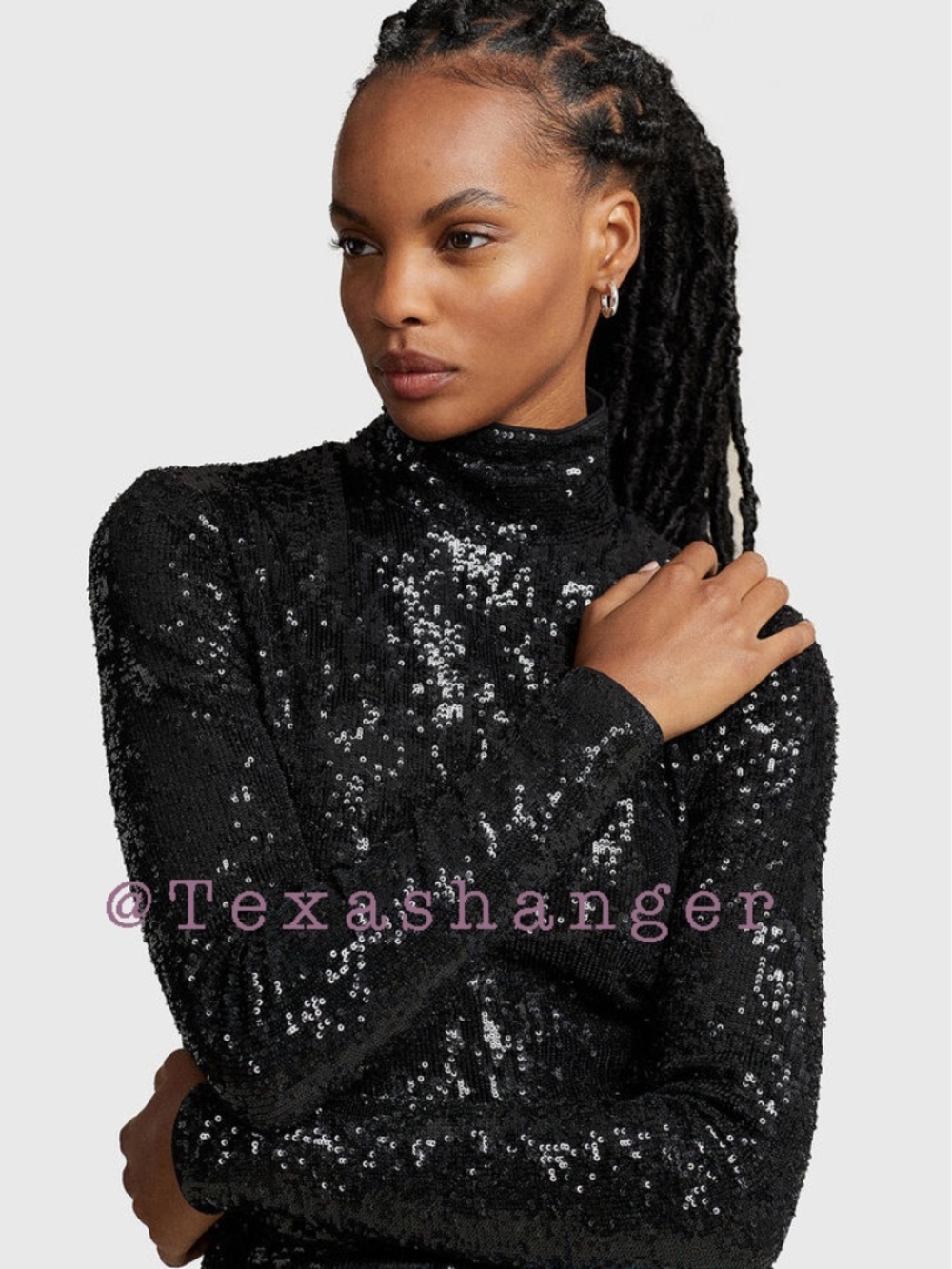 Lauren NWT Long Sleeve High Neck Sequined Black Turtleneck Top XXS